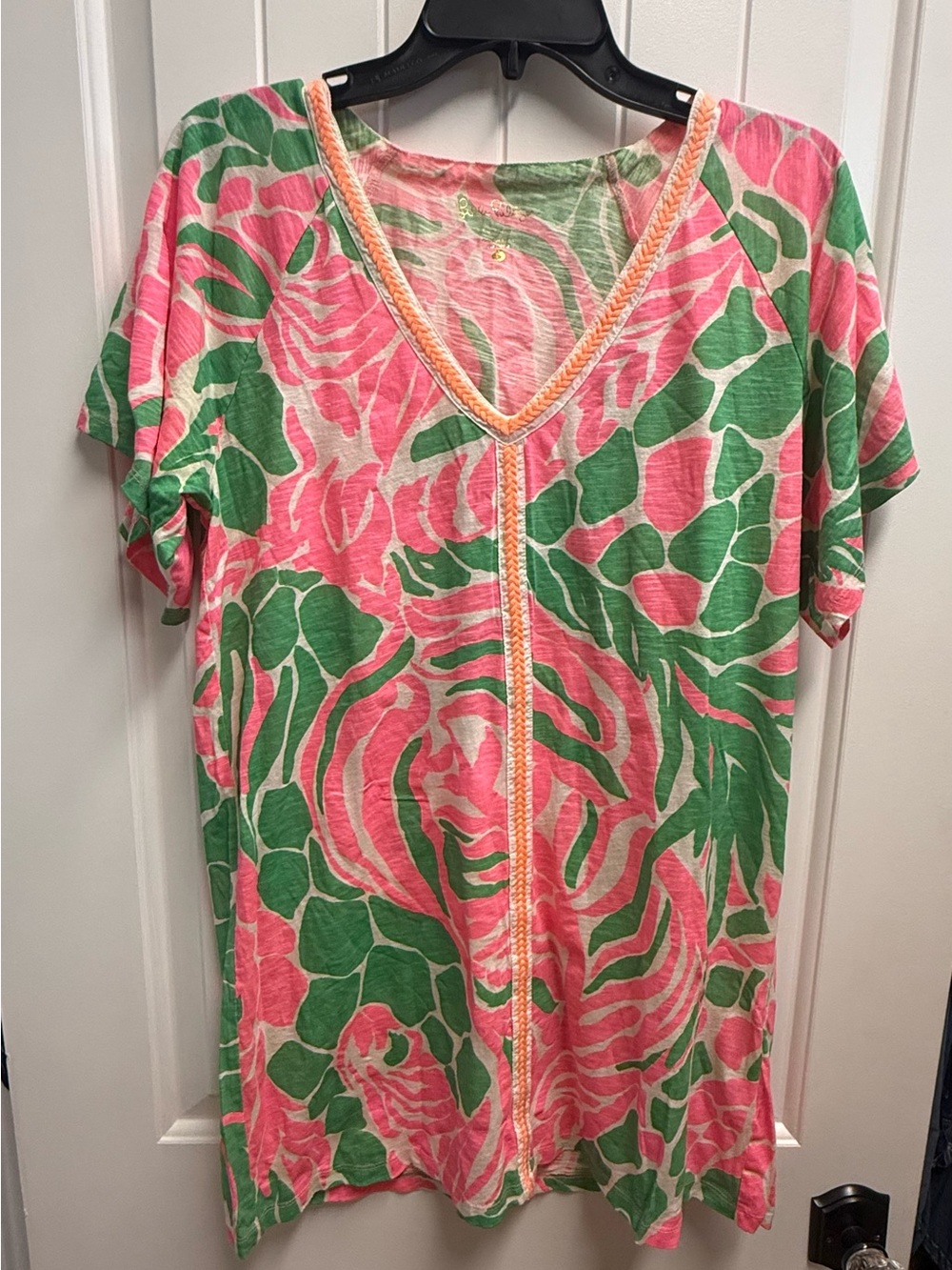 Lilly Pulitzer Bonita Sneaky Tiki Cover Up V-Neck Dress Pink & Green Size Small